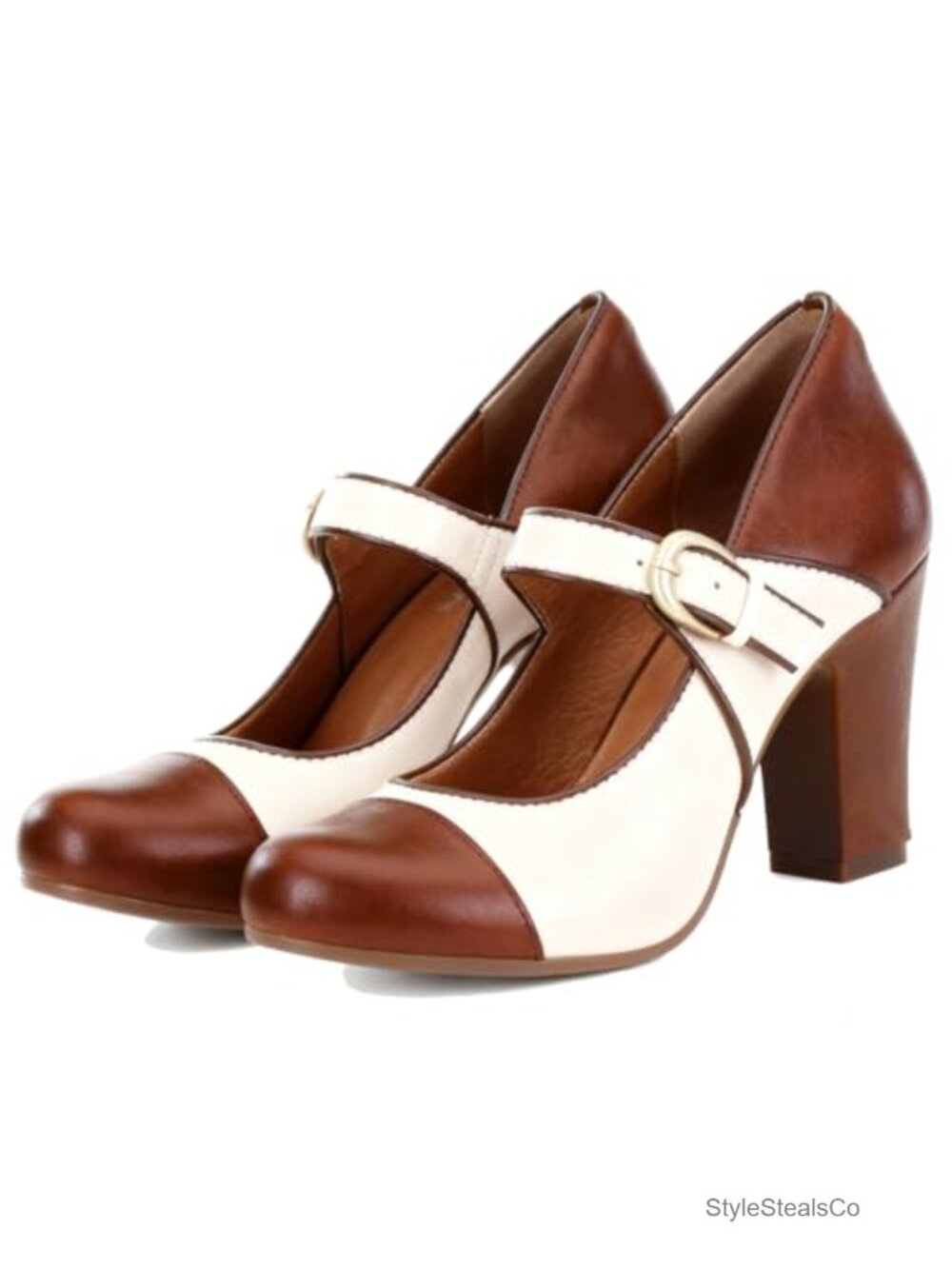 Vintage Chunky High Heel Mary Jane Pumps with Ankle Strap Retro 3" Block Heel